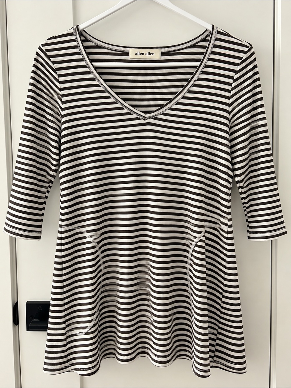 allen allen Brown and White Striped V-Neck Tunic Bump friendly